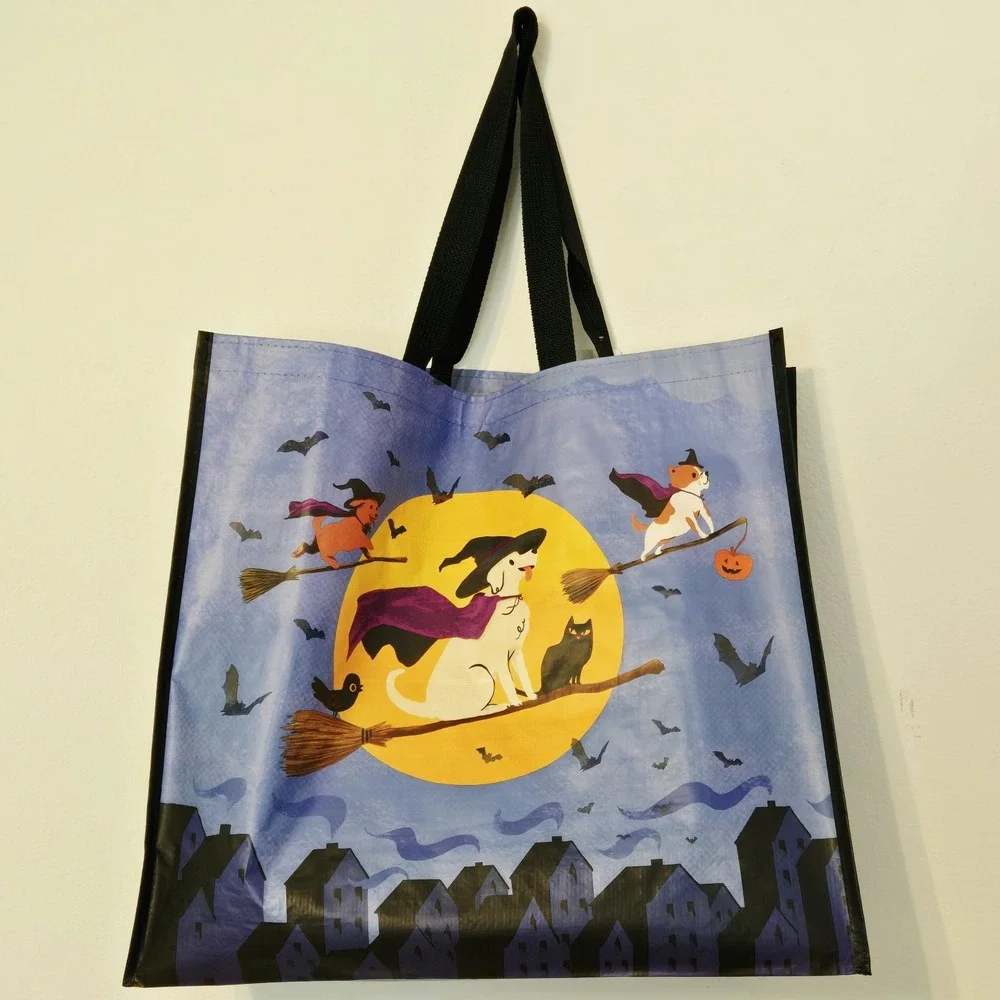 Halloween Dog Dogs Flying Witch Witches Bats Black Cat Full Moon Bag TJMaxx New